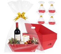 10 Pcs Red Baskets For Gifts Empty 30 x 26 x 10.5cm Gift Basket Hamper Kit Thick Kraft Gift Basket Wine Basket for Baby Shower Wedding Christmas Birthday Snacks Farmers Market