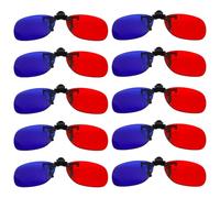 10 Pcs Red Blue 3D Glasses Clip-On, Rectangular Design, for Amblyopia Training and Eye Coordination Practice, Compatible with TV and Computer 3D Viewing, Clip Attachment for Existing Frames