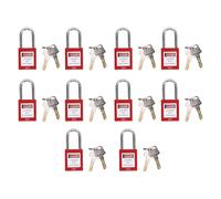 10 Pcs Red Lockout Tagout Safety Padlock Lock Out Tag Out Locks with Auto Pop Up Shackle for Industrial Safety Hazard Prevention Nylon PA Material
