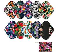 10 Pcs Resuable Menstrual Pad Set Including 1Pc Mini Wet Bag + 9Pcs Regular Flow Waterproof Mama Cloth Sanitary Napkin Pads Menstrual Pads (Panty Set, Panty Liner Bamboo Charcoal)