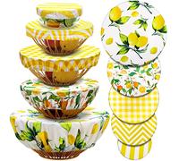 10 Pcs Reusable Fabric Bowl Covers Elastic Food Storage Container Cover Stretched Washable Bowl Dish Lid Covers for Leftovers Family Outdoor Picnic Microwave Dishes Rising Bread Proofing (Lemon)