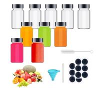 10 Pcs Reusable Glass Shot Bottles (2oz/60ml) - Leakproof & Dishwasher Safe Empty Mini Ginger Bottles, Juice Drinking Glasses with Secure Lids - Portable Travel Shots for Camping, Parties, Bar, Gifts
