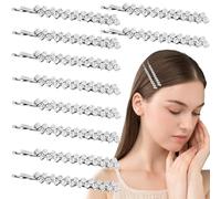 10 PCS Rhinestone Bobby Pins Single Row Slim Diamante Metal Hair Clips Bling Crystal Hair Pin Decorations for Brides Women Girls All kinds of hair (10, Silver)