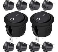 10 Pcs Rocker Switch, 2 Pins 2 Position On/Off Switch, Mini Toggle Switch SPST 2Pin Snap-in Latching 6A/250V Round Press Button Switch Toggle Switch, Rocker Switch for Car Boat Homehold Application