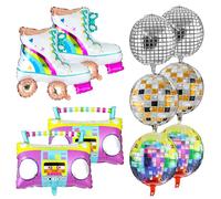 10 PCS Roller Skate Balloon Set 22 Inch Disco Ball Balloons Color Foil Boombox Balloon 80s 90s Retro Balloons for Disco Theme Hip Hop Birthday Party