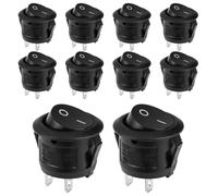 10 Pcs Round Rocker Switch 12V ON/Off Mini Round Toggle Light Rocker Switches AC 6A/250V 10A/125V SPST 2Pin Snap-in Latching Press Button Automotive Switch for Car Boat Homehold Application