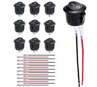 10 Pcs Round Rocker Switch ON-OFF, 2Pin Latching Toggle Switch 6A/250V 10A/125V SPST, On/Off Toggle Car Boat Caravan On/Off - With 150mm Pre-soldered Wires KCD1