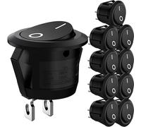 10 Pcs Round Rocker Toggle Switch ON/Off Black,Light Rocker Switches AC 6A/250V 10A/125V SPST 2 Pin Snap-in Latching Press Button,Automotive Switch for Car Boat Homehold Application