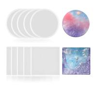 10 Pcs Round & Square Resin Coaster Mould, Non-Toxic Resin Moulds for Cup Mats, Bowl Stands, Coaster Moulds for Epoxy Resin Crafters & DIY Art Projects