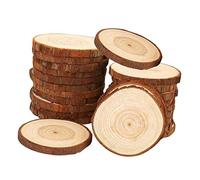 10 Pcs Round Wood Piece Slices Bauble Wooden Cup Mat Wall Decor Without Rope 5x6x0.5 cm