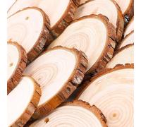 10 Pcs Round Wooden Discs Circles Predrilled with Hole，Natural Wood Slices with Holes，Wooden Ornaments for Crafts，Door Hanger Sign Wood，Buring Painting Decorate(Size:5-6cm（2-2.4in）)