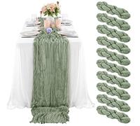10 Pcs Sage Green Cheesecloth Table Runner 10FT, Gauze Table Runner for Wedding Reception Sheer Bridal Shower Birthday Party Boho Table Decoration, Rustic Romantic Wedding Runner
