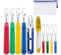 10 PCS Seam Ripper,Set with Scissors and Thread Cutters,Big and Small Stitch Unpicker Tools with Ergonomic Handles, Transparent Red & Green Rippers,Random Colour Metal Scissors,Storage Bag for Sewing