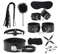 10 PCS Sex Bondage BDSM Kits Restraints, Fetish Handcuffs Ankle Cuff Collar Blindfold Whip Rope Nipple Clamps Paddle Anal Toys Ball Gag Adult Games Foreplay Sexy Toys for Couples (Black)
