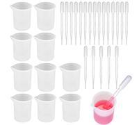 10 Pcs Silicone Measuring Cups Kit, 100 ml Epoxy Resin Mixing Cups, Silicone Resin Measure Cups Jugs Graduated for Epoxy Resin DIY Crafts Casting Mixing Jewelry Making, Moulds, with 20 Pipettes