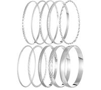 10 PCS Silver Bangles for Women Set, Vogue Silver Jewellery Ladies Silvery Bracelets Stackable, Womens Bangles Suitable for Women Daily Party Holiday Birthday Gifts