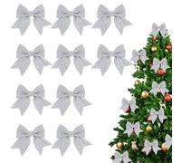 10 PCS Silver Bows for Christmas Tree, Large Christmas Bows for Gift Wrapping, Silver Tree Decorations Bow, Elegant Gift Bow Decorations, Sparkling Ornaments for Holiday, Festive Embellishments