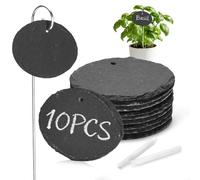 10 Pcs Slate Plant Labels with 40cm Stakes and Chalk Pencils - Tall Large Garden Markers Labels Signs for Outdoor Plants, Vegetables, Herb, Flowers, Oval