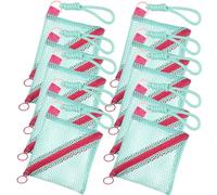 10 Pcs Small Mesh Zipper Pouch with Lanyard, Square Transparent Mini Pouch Cosmetic Bags Bulk for Makeup Toiletries& Small Items, Portable Storage Organizer for Daily Travel Office (Light Green)