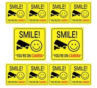 10 Pcs Smile Your on Camera Signs,3.9 X 3.9 Inch Sticker Gold Smile Your n Camera Signs,Weatherproof Durable Smiles Your On Cameras Sign Small,for CCTV Surveillance,House,Business,Entry Areas