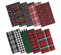10 Pcs Snowflake Christmas Bundles Quilting Fabric,50cm x 40cm Rectangle Cloth Red Green Grid Snowflake Plaid Patchwork Fabric Scraps for Christmas Decortion Candy Gift Wrapping Sewing Work DIY Craft…