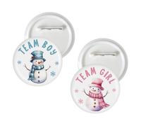 10 Pcs Snowman Gender Reveal Button Pins, Christmas Team Boy or Team Girl Badge Pins, Our Little Snowman Is On The Way Stain Brooch Button for Winter Gender Reveal Party Decorations