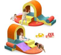 10 PCS Soft Play Set Color Foam Climbing Blocks for Toddlers, Soft Play Block with Toy Car, Climbing Blocks for Toddlers 1-3, Indoor Climb and Crawl Set