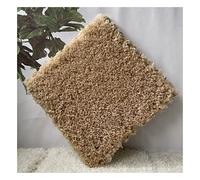 10 Pcs Soft Shaggy Foam Carpet Tiles Fluffy Anti-Slip Area Rugs Interlocking Play Mats for Living Room & Bedroom (Light Coffee Color)