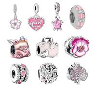 10 Pcs Spacer Beads Charm for Bracelet Making, Pink Charms for Pandora Bracelet，Polished Pendants Beads Charms for Jewellery Making, Charm Bracelet Jewellery Gifts for Mom Girls Teen Family