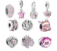 10 Pcs Spacer Beads Charms for Bracelet Making, Pink Pendants Beads for Jewelry Making, Polished Charms for Pandora Bracelet, Jewellery Gifts for Mom Girls Teen Family (Colour A)