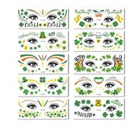 10 Pcs St Patricks Day Tattoos, St Patrick’s Day Shamrock Tattoo Face Stickers, Irish Lucky Shamrock Temporary Tattoos for Saint Patricks Day's Decorations Party Supplies
