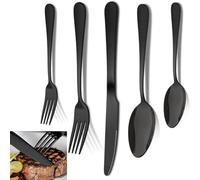 10 PCS Stainless Steel Flatware Cutlery Set, Silverware, Stainless Steel Black Silverware Set for Tableware Eating Utensils Include Knives, Forks, Spoons for Home Restaurant Party