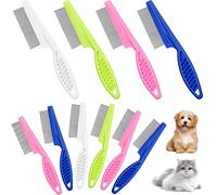 10 Pcs Stainless Steel Metal Teeth Remover Tool for Dogs and Cats, Flea Comb, 2 Sizes Detangling Grooming Kit (Pink, Blue, White, Green), Ideal for Pet Owners and Groomers