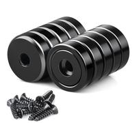 10 Pcs Stong Neodymium Magnets with Holes, 20 mm 35 LBS Black Strong Round Base Cup Magnets Heavy Duty with Countersunk Hole Rare Earth Magnet Pot Magnet with Screws for Mounting, Kitchen