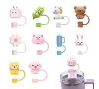 10 Pcs Straw Cover Cap, Straw Covers Accessories for Stanley Cup, Dust Proof Silicone Toppers for 30/40 Oz Tumbler, Reusable Straw Tips, Cute Designs, Compatible with 9-10mm Straws, Dishwasher Safe