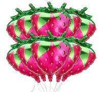 10 Pcs Strawberry Foil Balloons 7.87 Inch Cute Sweet Strawberry Ballons Strawberrys Shortcake Balloons with Ribbon Strawberrys Mylar Balloon for Adult Berry Birthday Party Baby Shower Decorations