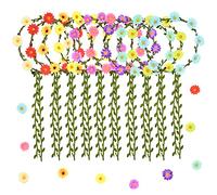 10 Pcs Sunflower Crown Headband,Daisy Flower Hair Bands Garland Leaf Ribbon,Multicolor Adjustable Floral Wreath,Boho Halo Headpiece for Girl Women Wedding Festival Holiday Party,Seaside Vacation Photo
