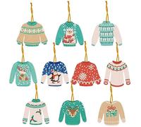 10 Pcs Sweater Diamond Art Christmas Tags Hanging Ornaments DIY Kit 5D Mini Diamond Art Painting Christmas Tree Hanging Decorations Special Shaped Crystal Paint by Number Home Christmas Hanging Decor