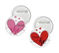 10 Pcs Sweetheart Gender Reveal Button Pins, Team He and Team She Badge Pins, Conversation Heart Boy or Girl Stain Brooch Button for Baby Shower
