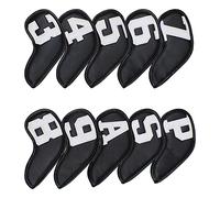 10 Pcs Synthetic Leather Iron Golf Head Covers Strong Magnetic Closure Long Neck Protect Club Shaft Clearly Number Tag 3-9/A/P/S (White Number)
