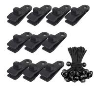 10 Pcs Tarpaulin Clips +10 Pcs Bungee Cord Ball, Shade Cloth Clips Shade Cloth Heavy Duty Lock Grip Tarp Clips Heavy Duty Lock Grip, Tarpaulin Clamps for Garden Outdoor Pool Tie Downs Canvas