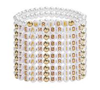 10 Pcs Team Bride Bracelets Pearl Beaded Bride to Be Jewelry Team Brides Bracelet with Lettering Beads Set Hen do Party Decorations Bridesmaid Team Brides Gift Bridal Shower Favor Wedding Accessory