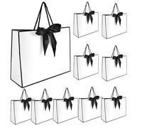 10 Pcs Thank You Gift Bags with Handle Welcome Bags for Wedding Guests 12.6 x 10 x 4.33'' Return Gifts Bag Elegant Bow Gift Bag for Weddings Bridesmaid Groomsmen Housewarming Birthday (Black White)