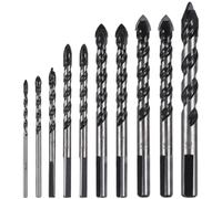 10 PCS Tile Drill Bits, Tungsten Carbide Masonry Drill Bits Set with Durable Storage Box for Ceramic Tile, Porcelain, Brick, Granite Marble, Glass, Cement, Plastic, Wood 3/4/5/6/6/8/8/10/10/12mm