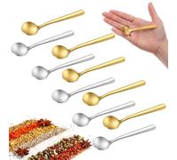 10 Pcs Tiny Spoons for Spices, Small Size 3.5" Mini Stainless Steel Salt Spoons for Jars Spice Jars, SUS 304 Food Grade Seasoning Spoon for Salt Sugar Coffee Powder Dessert Caviar (Gold, Silver)