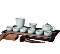 10 Pcs, Top Ceramic China Tea Set, Bone China Tea Cups Set, Fine China, Teacup, Chinese Gifts (Light blue)