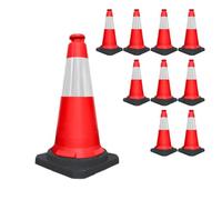 10 Pcs Traffic Safety Cone PPC with PVC Base | 30" - 75CM Road Safety Cone With Reflective | High Visibility Red Traffic Cone | Portable Wind Resistant Traffic Cone with Black Base