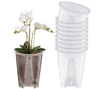 10 Pcs Transparent Plastic Plant Pots Hard Clear Flower Pots Transparent Plastic Pot for Orchids with Drainage Holes for Succulents, Orchids, for Indoor Outdoor Balcony Office Desk, 10cm