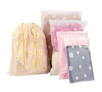 10 Pcs Travel Storage Bags, 2 Pcs Drawstring Storage Bags and 8 Pcs Ziplock Bags, Reusable Clothes Storages Bag Waterproof Luggage Organiser Frosted Bag for Packaging Clothing Shoes (5 Size Mixing)