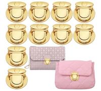 10 PCS Tuck Lock Purse Thumb Lock Purse Buckle Fasteners Light Gold Big Round Lock Alloy Snap Closure Metal Hardware Clip Buckle Duck Tongue Lock Metal Clasp Locks for Hangbag Case Clasp Purse